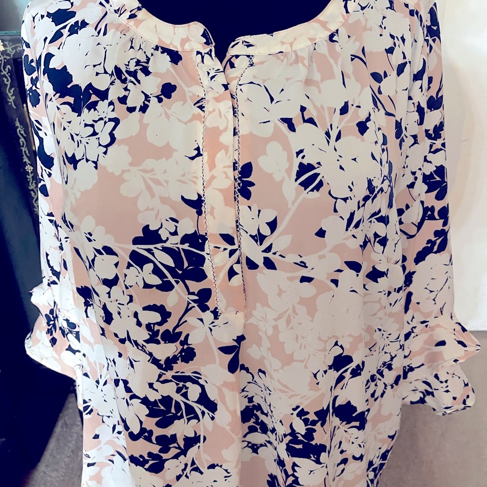 Liz Claiborne Navy/Pink/White 3/4 Sleeve career top SZ 1X